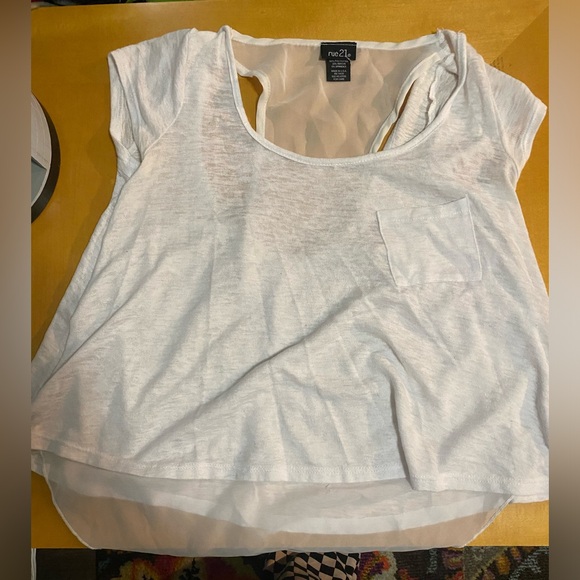 2 for $12 💖 Rue 21 White and Sheer Blouse with Pocket Size Medium - Picture 1 of 3
